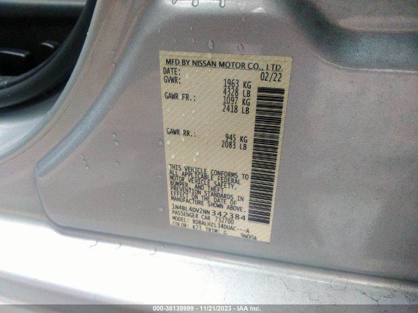 2022 NISSAN ALTIMA SV FWD - 1N4BL4DV2NN342384