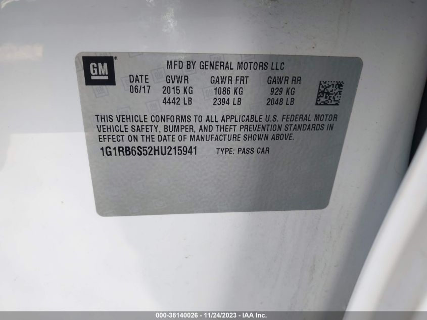 2017 CHEVROLET VOLT PREMIER - 1G1RB6S52HU215941