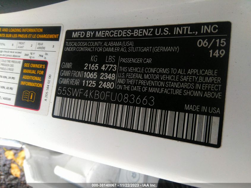 2015 MERCEDES-BENZ C 300 SPORT 4MATIC/LUXURY 4MATIC/4MATIC - 55SWF4KB0FU083663