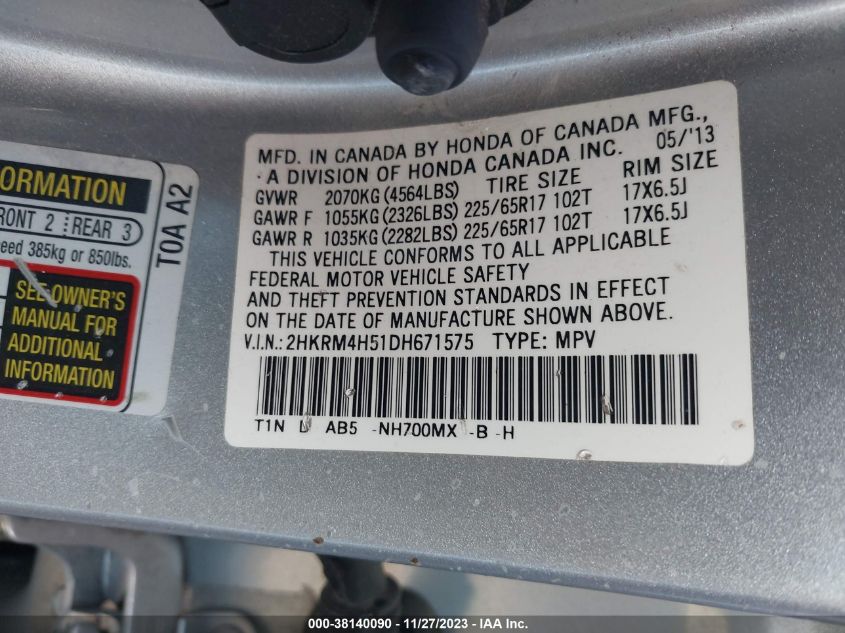 2013 HONDA CR-V EX - 2HKRM4H51DH671575