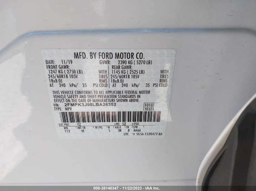 2020 FORD EDGE SEL - 2FMPK3J98LBA26352