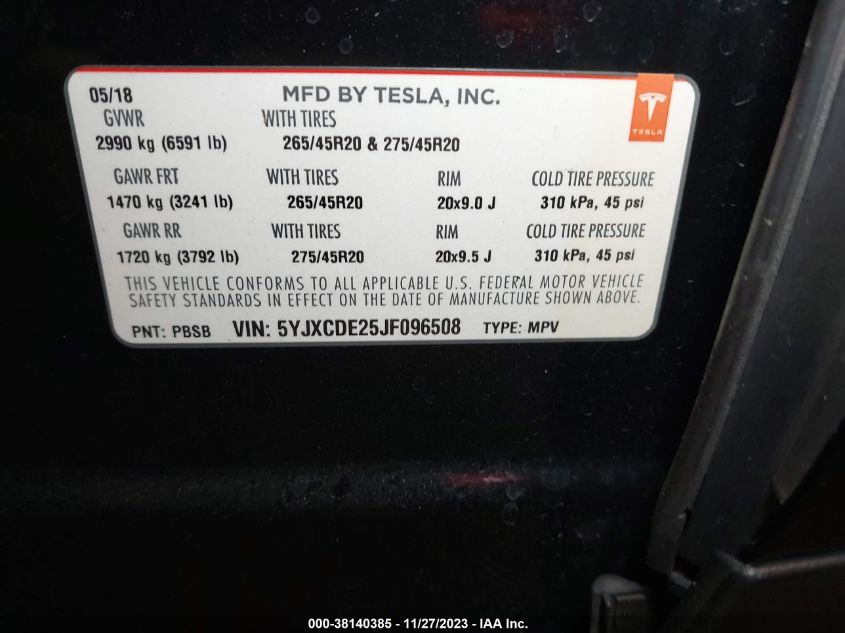 2018 TESLA MODEL X 100D/75D/P100D - 5YJXCDE25JF096508