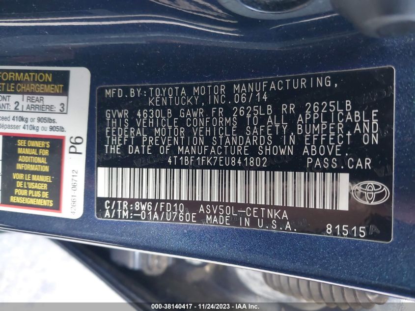 2014 TOYOTA CAMRY LE - 4T1BF1FK7EU841802