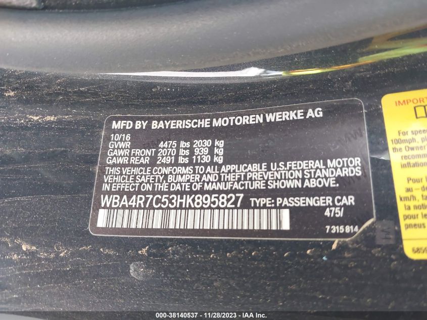 2017 BMW 4 SERIES 430I - WBA4R7C53HK895827