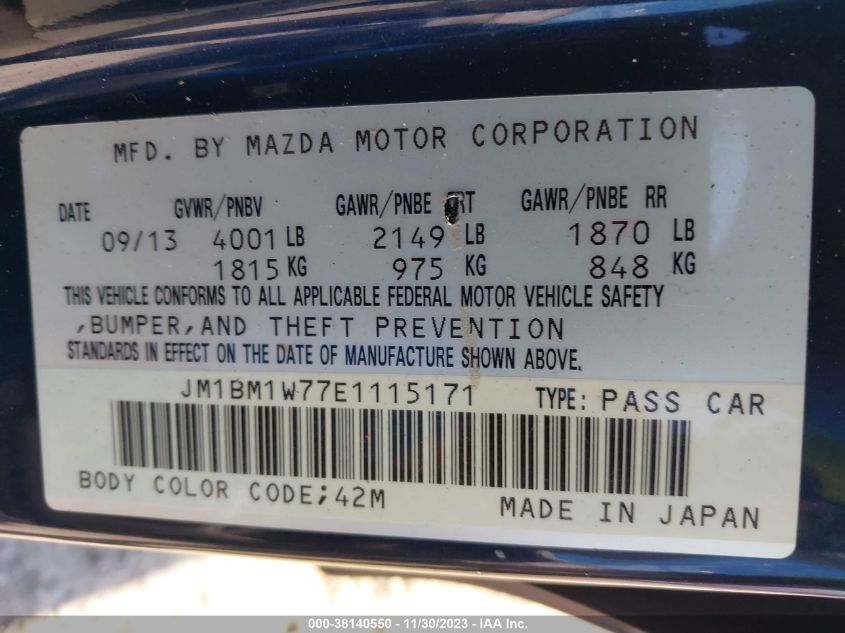 2014 MAZDA MAZDA3 I GRAND TOURING - JM1BM1W77E1115171