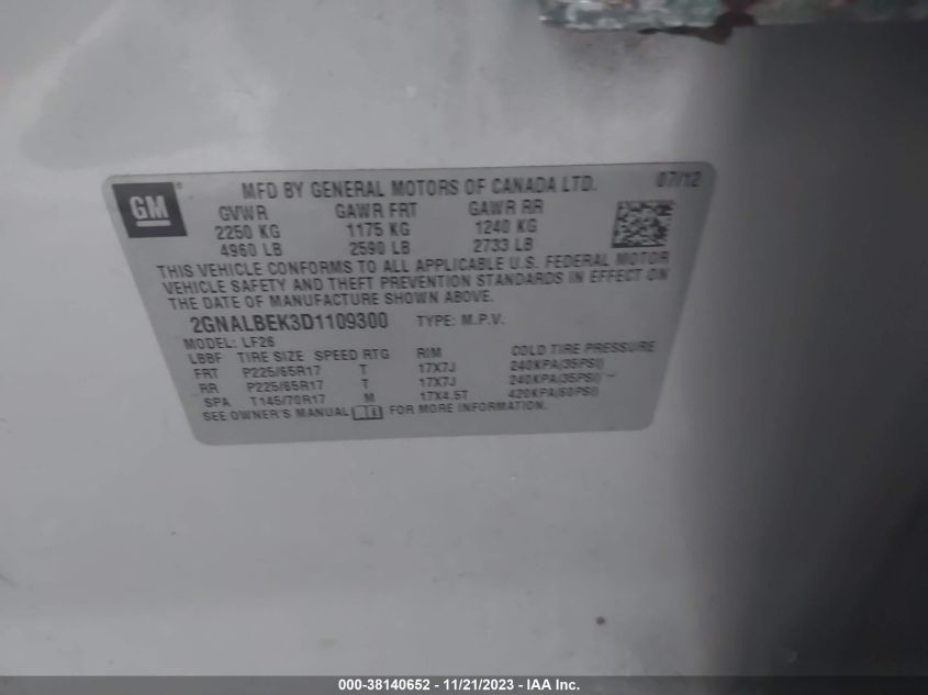 2013 CHEVROLET EQUINOX LS - 2GNALBEK3D1109300