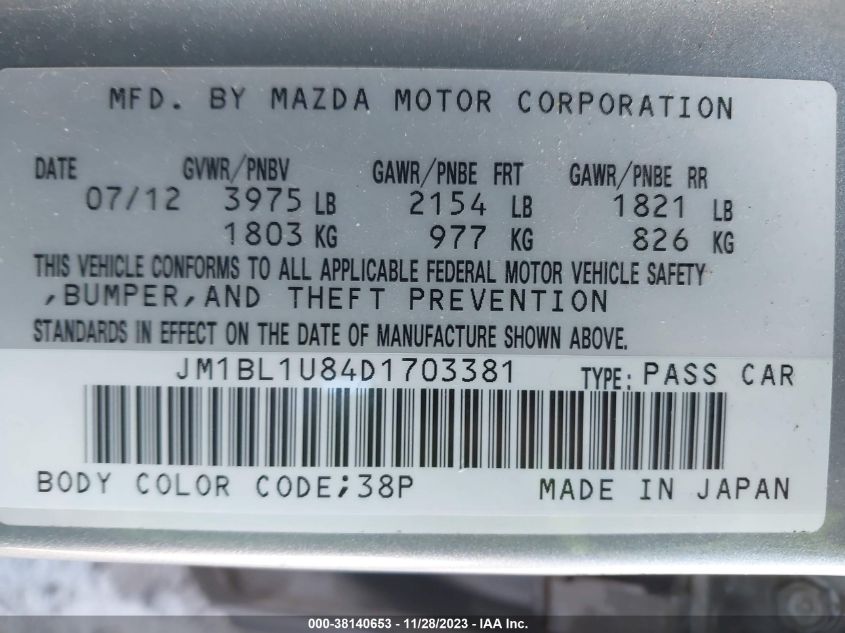 2013 MAZDA MAZDA3 I SPORT - JM1BL1U84D1703381