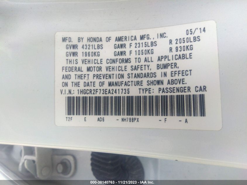 2014 HONDA ACCORD EX - 1HGCR2F73EA241735