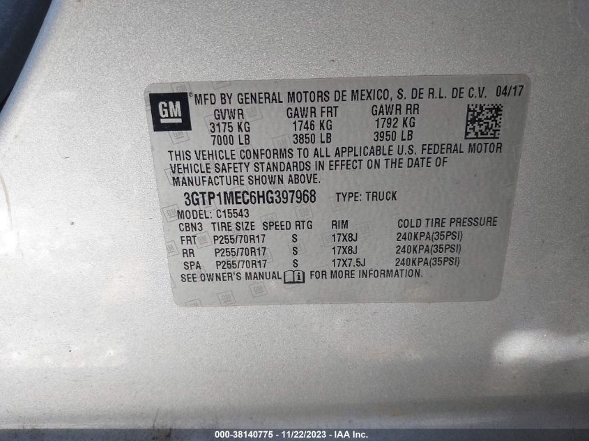 2017 GMC SIERRA 1500 SLE - 3GTP1MEC6HG397968