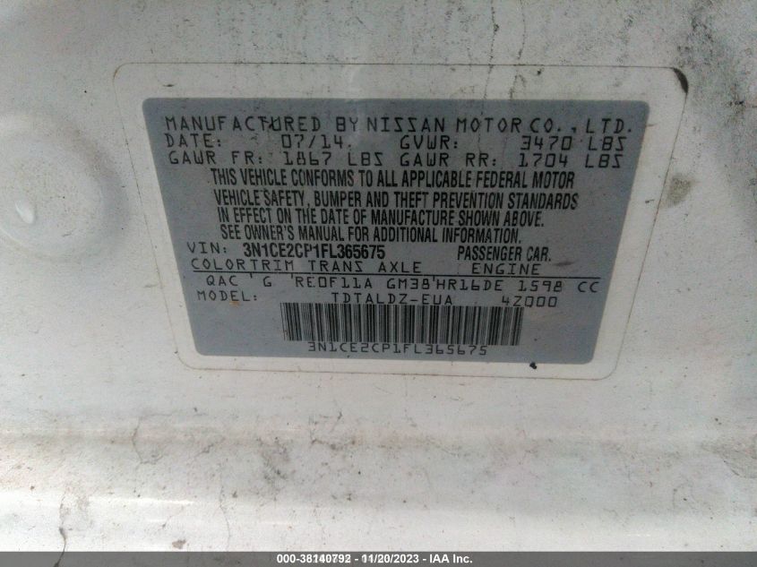 2015 NISSAN VERSA NOTE SV - 3N1CE2CP1FL365675