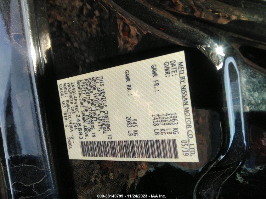 2019 NISSAN ALTIMA SL - 1N4BL4EV9KC248881