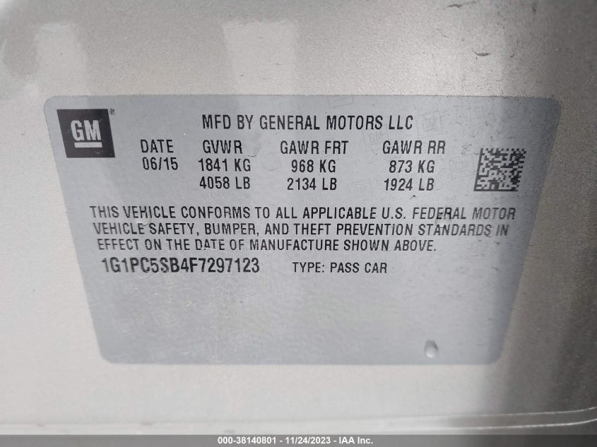 2015 CHEVROLET CRUZE 1LT AUTO - 1G1PC5SB4F7297123