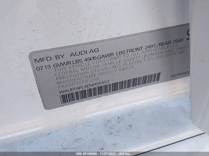 2014 AUDI A4 2.0T PREMIUM - WAUFFAFL4EN005452