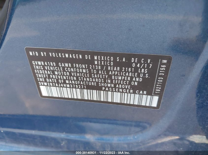 2017 VOLKSWAGEN JETTA S - 3VW2B7AJ4HM379271