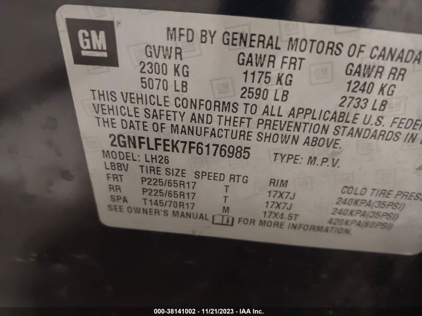 2015 CHEVROLET EQUINOX 1LT - 2GNFLFEK7F6176985
