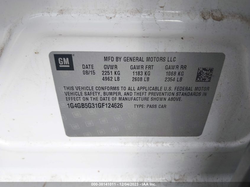 2016 BUICK LACROSSE - 1G4GB5G31GF124626