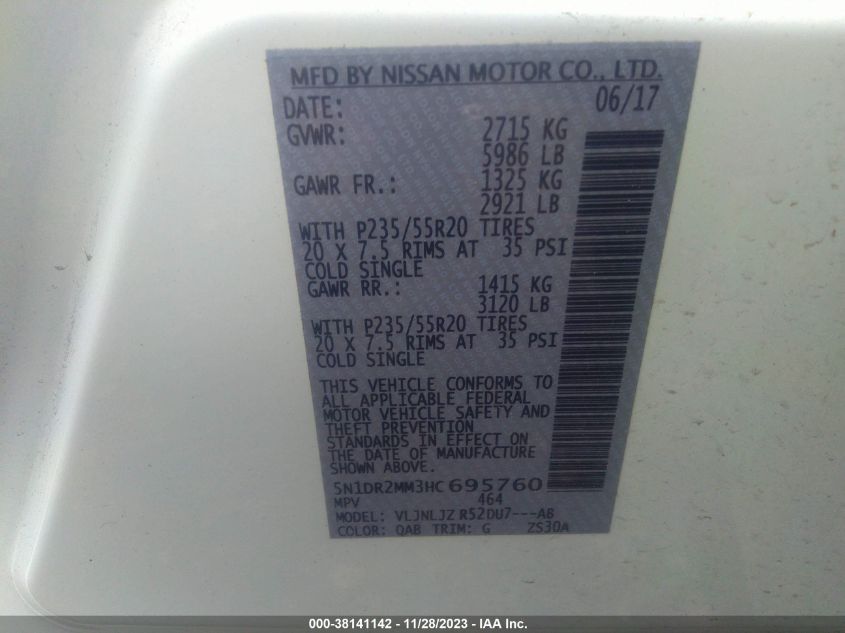 2017 NISSAN PATHFINDER PLATINUM - 5N1DR2MM3HC695760