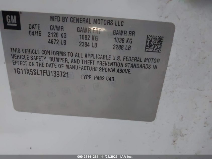 2015 CHEVROLET IMPALA 1FL - 1G11X5SL7FU139721
