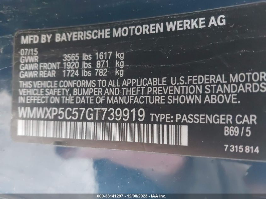 2016 MINI HARDTOP COOPER - WMWXP5C57GT739919