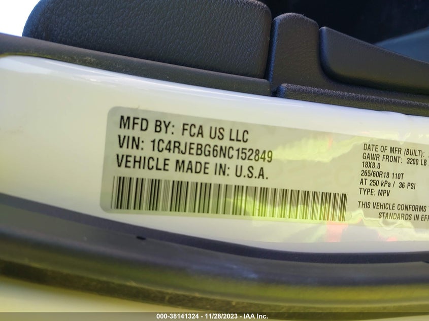 VIN 1C4RJEBG6NC152849 2022 JEEP GRAND CHEROKEE WK LIMITED 4X2