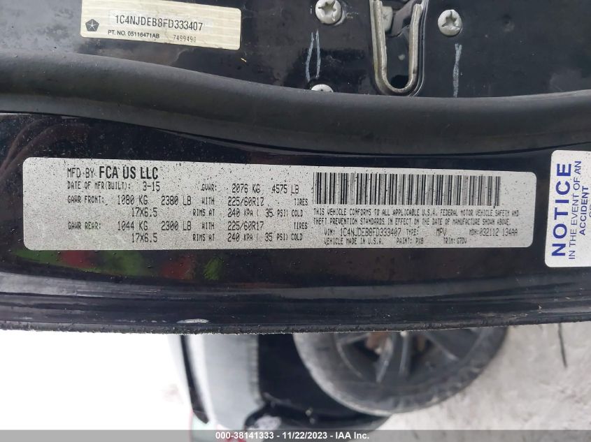 2015 JEEP COMPASS LATITUDE - 1C4NJDEB8FD333407
