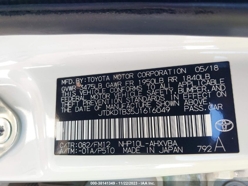 2018 TOYOTA PRIUS C - JTDKDTB35J1616049