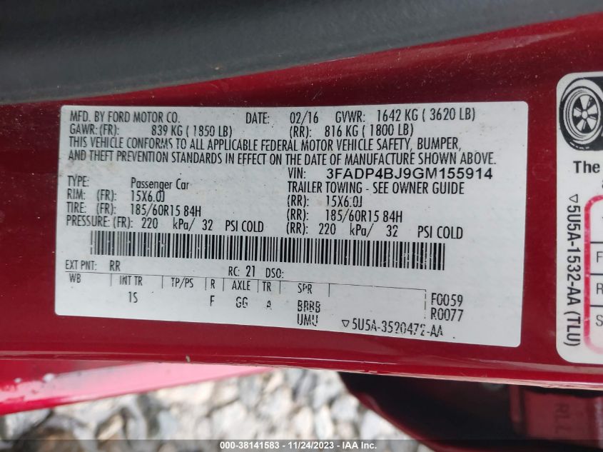 2016 FORD FIESTA SE - 3FADP4BJ9GM155914