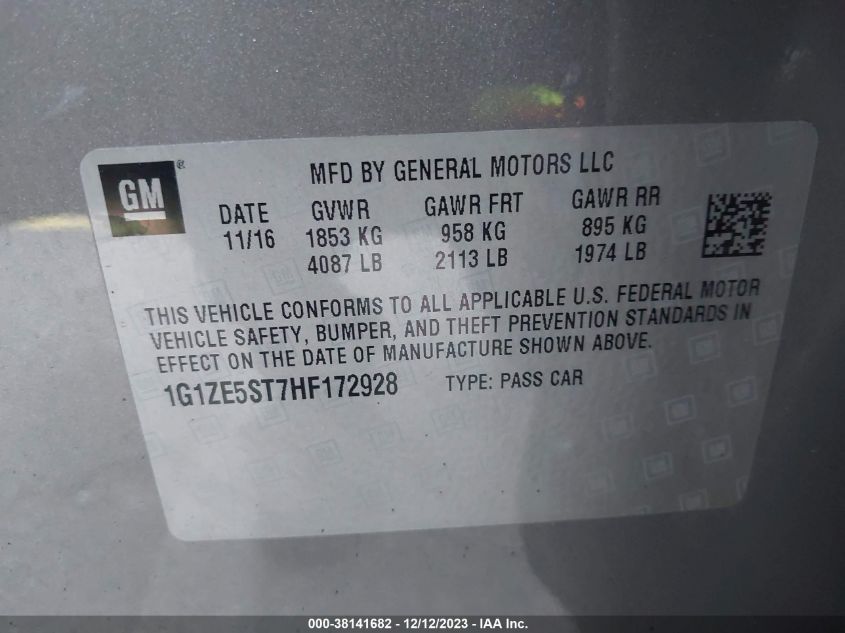 2017 CHEVROLET MALIBU LT - 1G1ZE5ST7HF172928