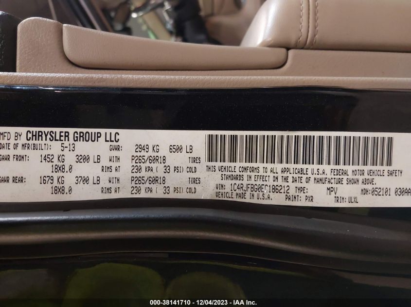 2014 JEEP GRAND CHEROKEE LIMITED - 1C4RJFBG0EC186212