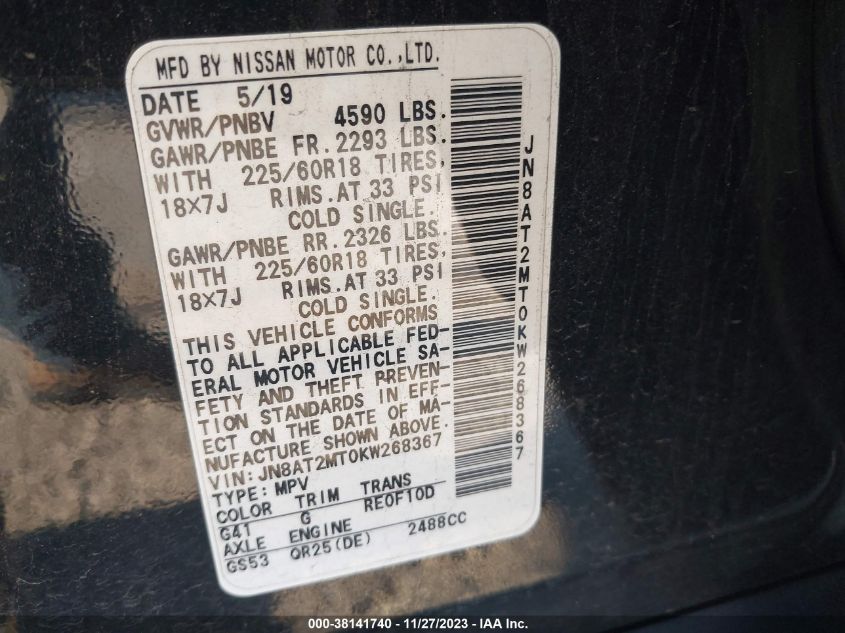 2019 NISSAN ROGUE SV - JN8AT2MT0KW268367