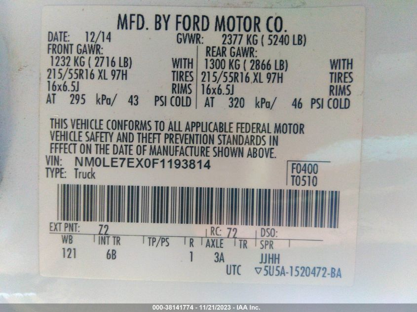 2015 FORD TRANSIT CONNECT XL - NM0LE7EX0F1193814
