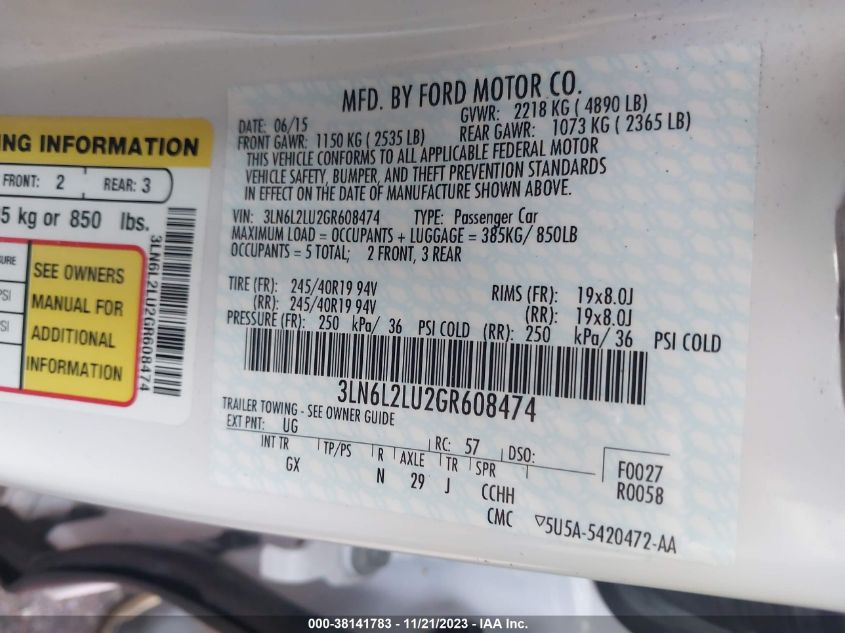 2016 LINCOLN MKZ HYBRID HYBRID 3LN6L2LU2GR608474