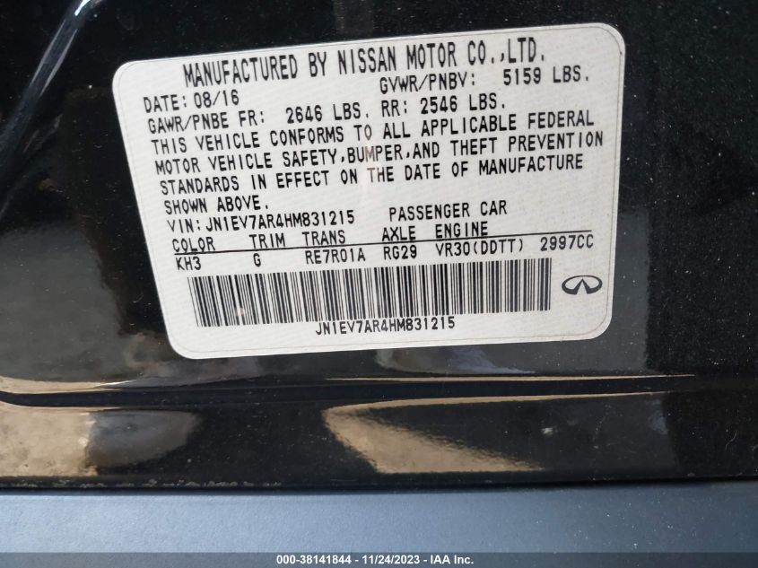 2017 INFINITI Q50 PREMIUM/SPORT/SE - JN1EV7AR4HM831215