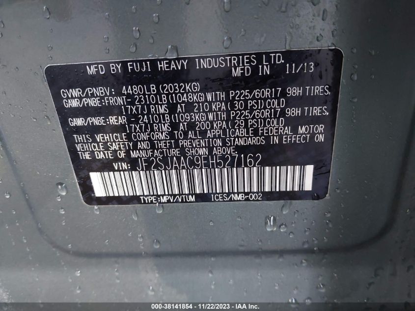 2014 SUBARU FORESTER 2.5I - JF2SJAAC9EH527162