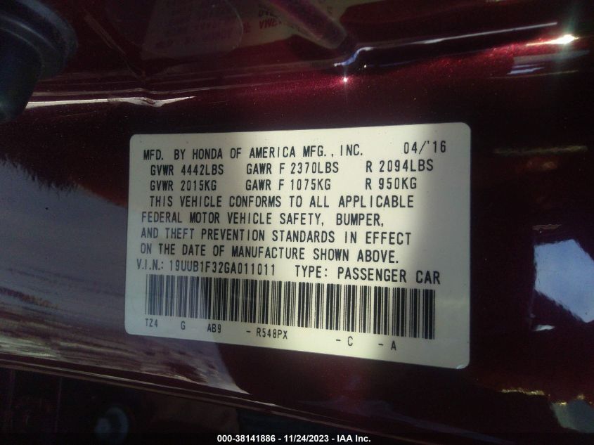 2016 ACURA TLX - 19UUB1F32GA011011