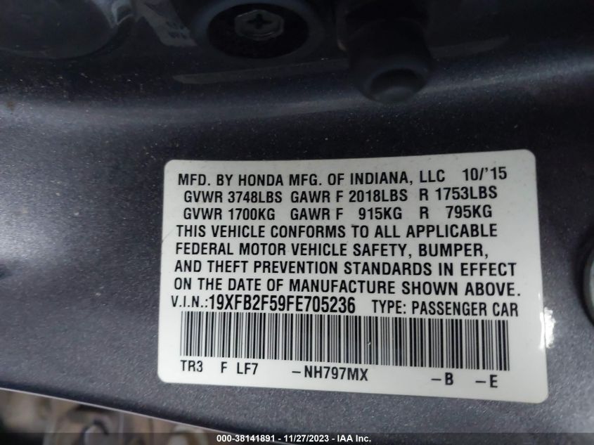 2015 HONDA CIVIC LX - 19XFB2F59FE705236