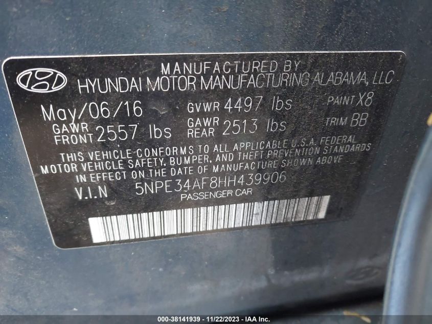 2017 HYUNDAI SONATA SPORT - 5NPE34AF8HH439906