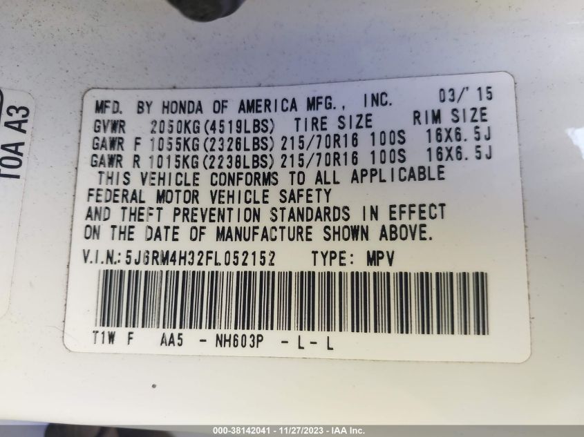 2015 HONDA CR-V LX - 5J6RM4H32FL052152