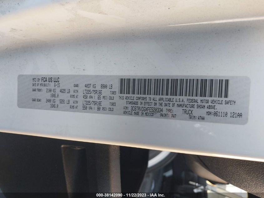 2015 RAM PROMASTER 2500 2500 HIGH 3C6TRVDGXFE520334