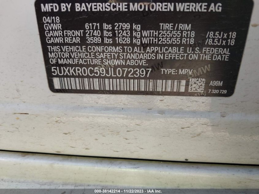 5UXKR0C59JL072397 2018 BMW X5, photo no. 9