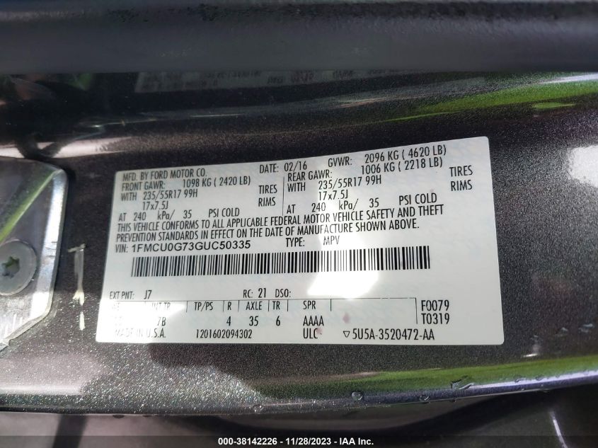 2016 FORD ESCAPE SE - 1FMCU0G73GUC50335