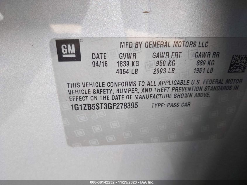 2016 CHEVROLET MALIBU LS - 1G1ZB5ST3GF278395