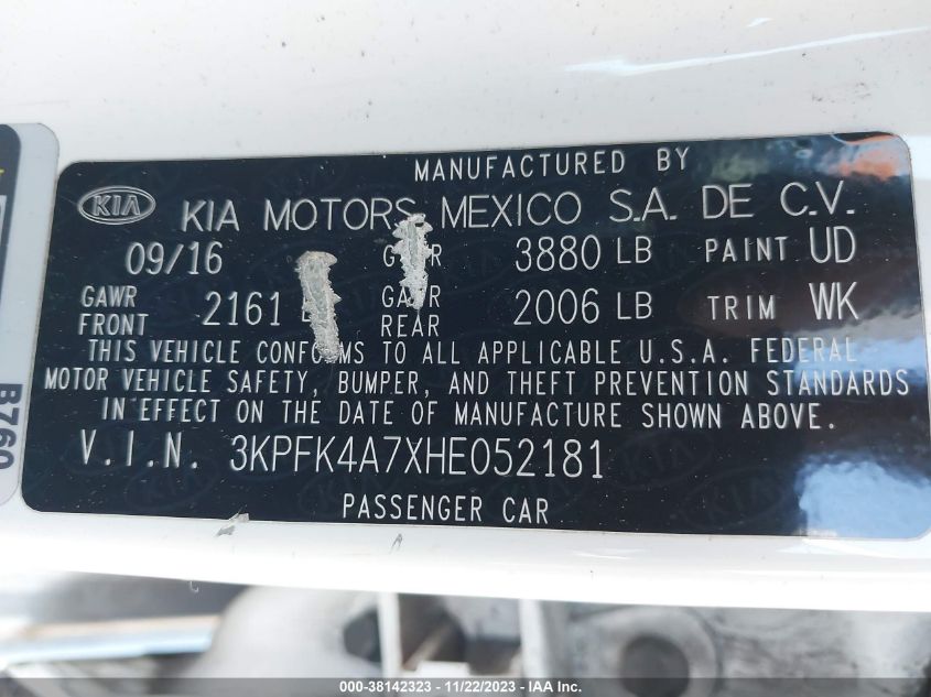 2017 KIA FORTE LX - 3KPFK4A7XHE052181