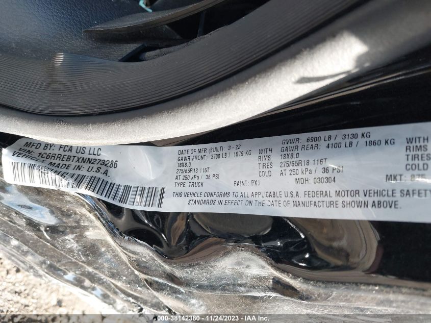 2022 RAM 1500 BIG HORN  4X2 6'4" BOX - 1C6RREBTXNN273286