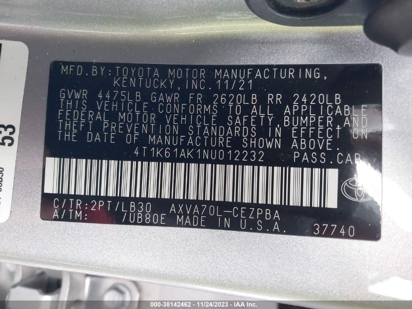 2022 TOYOTA CAMRY XSE - 4T1K61AK1NU012232