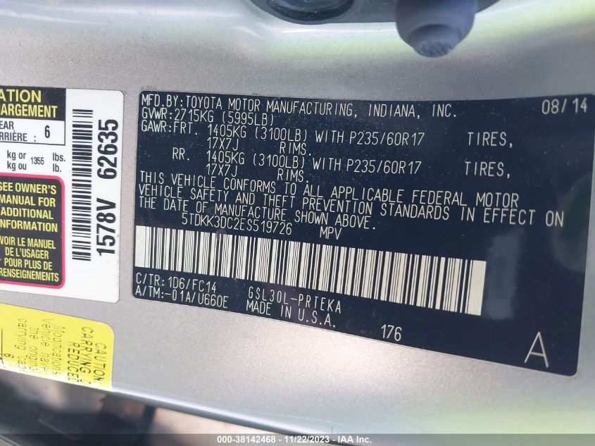 2014 TOYOTA SIENNA LE - 5TDKK3DC2ES519726