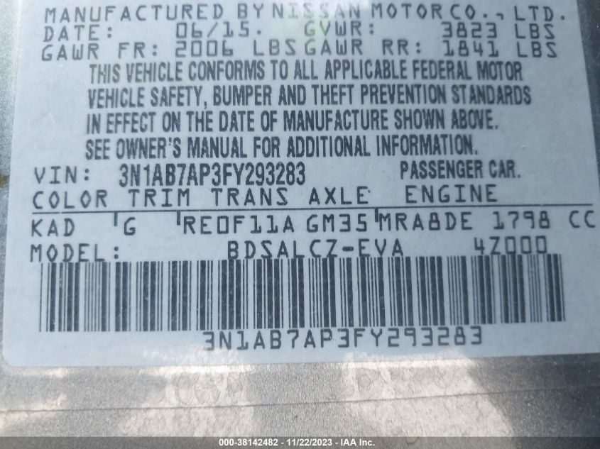 2015 NISSAN SENTRA S/SV/SR/SL - 3N1AB7AP3FY293283