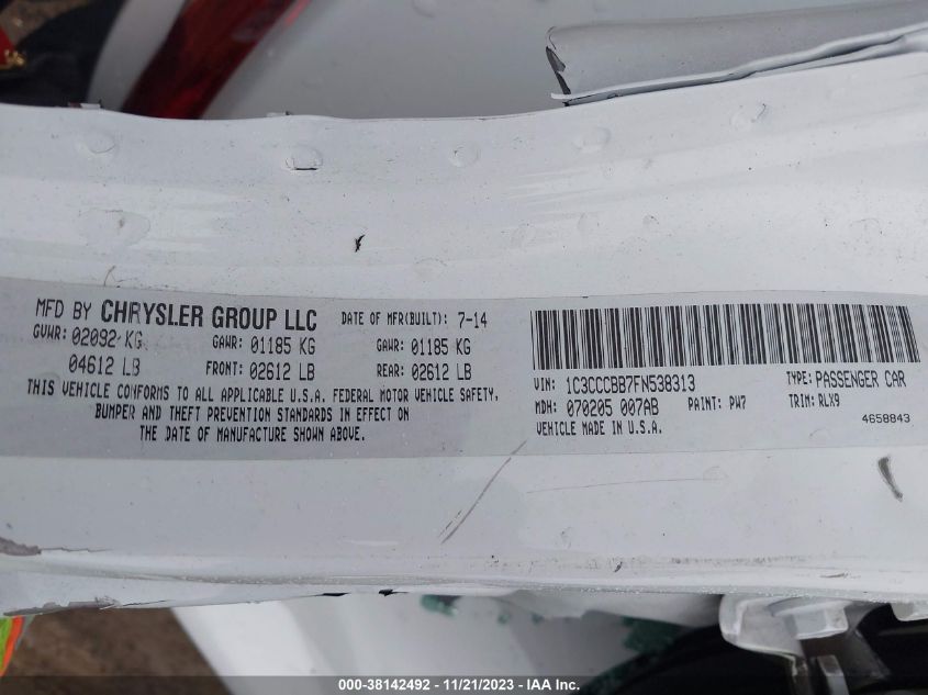 2015 CHRYSLER 200 S - 1C3CCCBB7FN538313