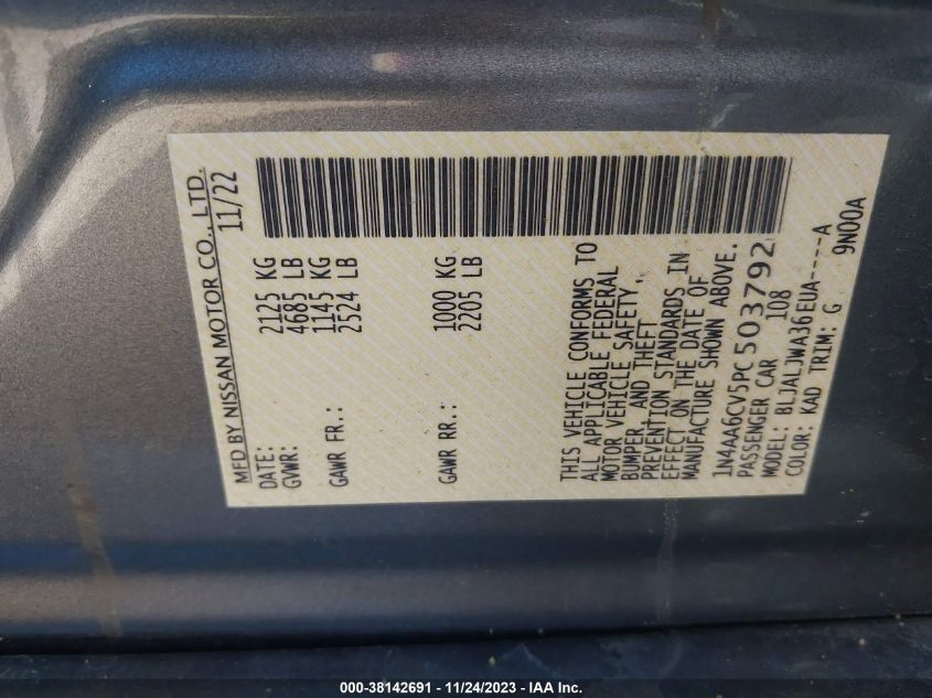 2023 NISSAN MAXIMA SV XTRONIC CVT - 1N4AA6CV5PC503792