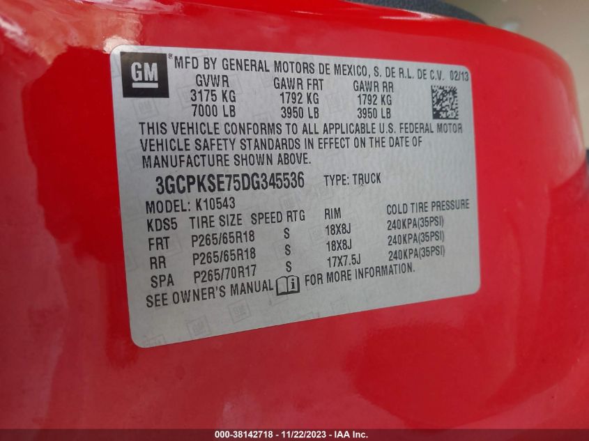 2013 CHEVROLET SILVERADO 1500 LT - 3GCPKSE75DG345536